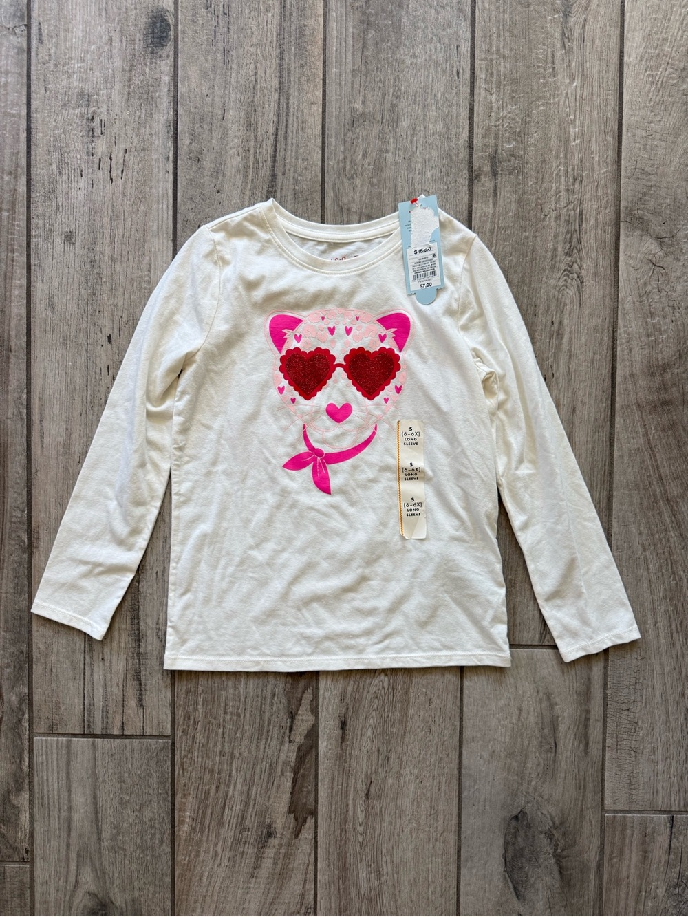 Girls' White Long-Sleeve Tee with Pink & Red Heart Graphic
